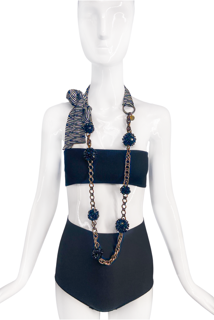 Missoni Black & White Fabric Black Sequin Sputnik Ball Necklace
