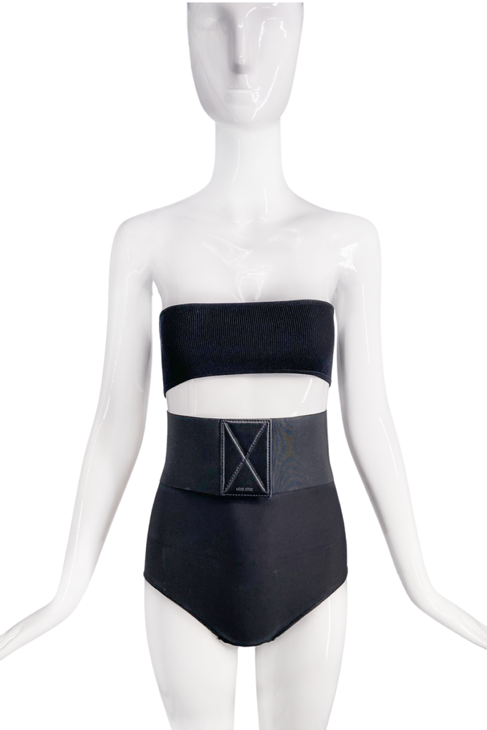 Miu Miu Black Leather and Elastic Corset Belt