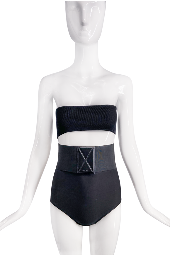 Miu Miu Black Leather and Elastic Corset Belt