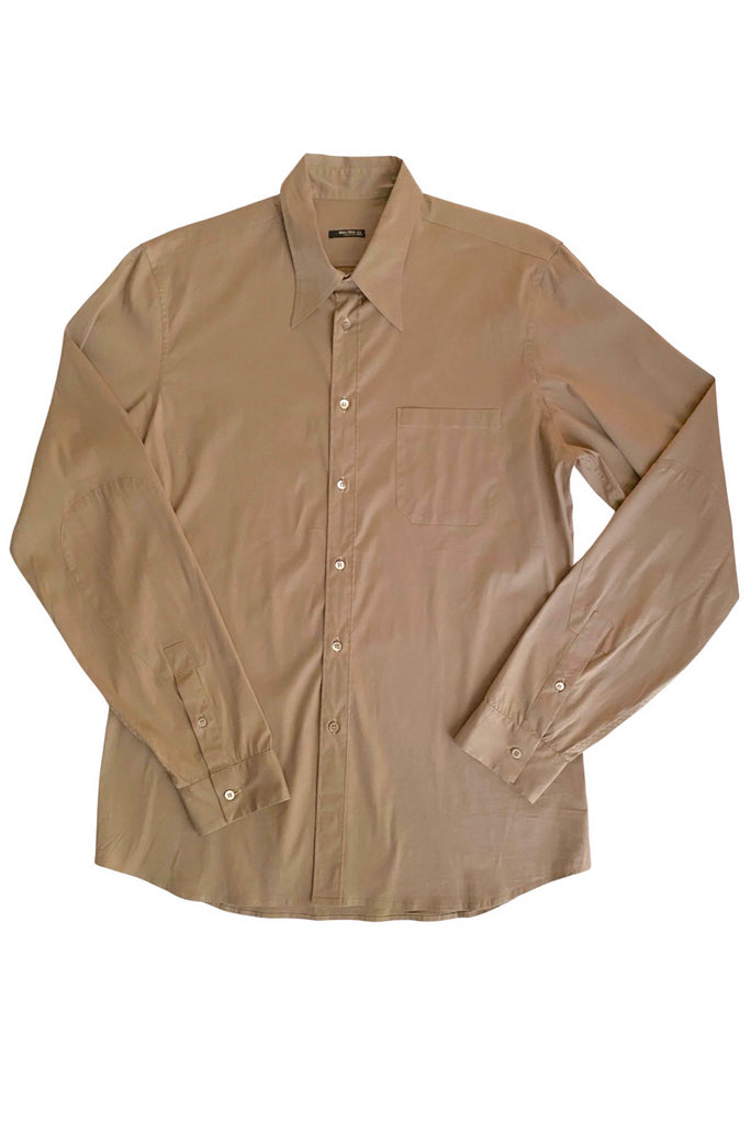 Miu Miu Menswear Camel Fitted Button-Up Shirt with Elbow Patch Details*