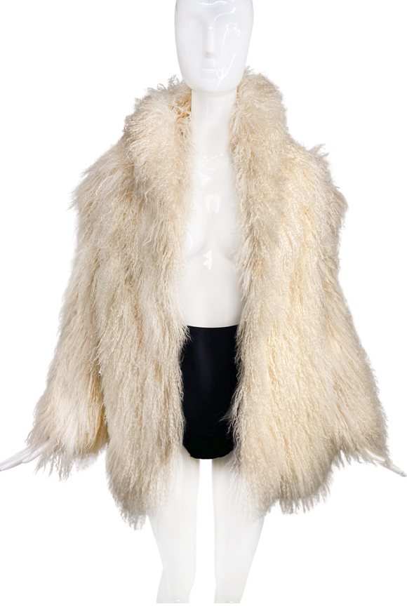 Vintage Ivory Mongolian Curly Fur Coat Jacket 1970's