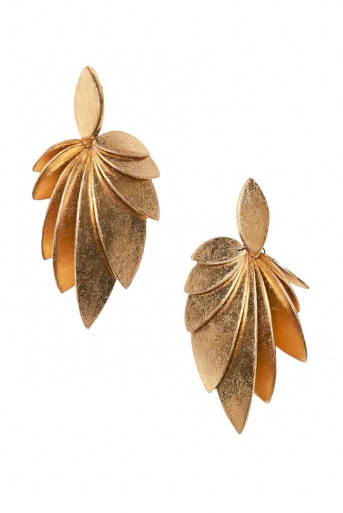 Monies Gold Palm Leaf Statement Earrings