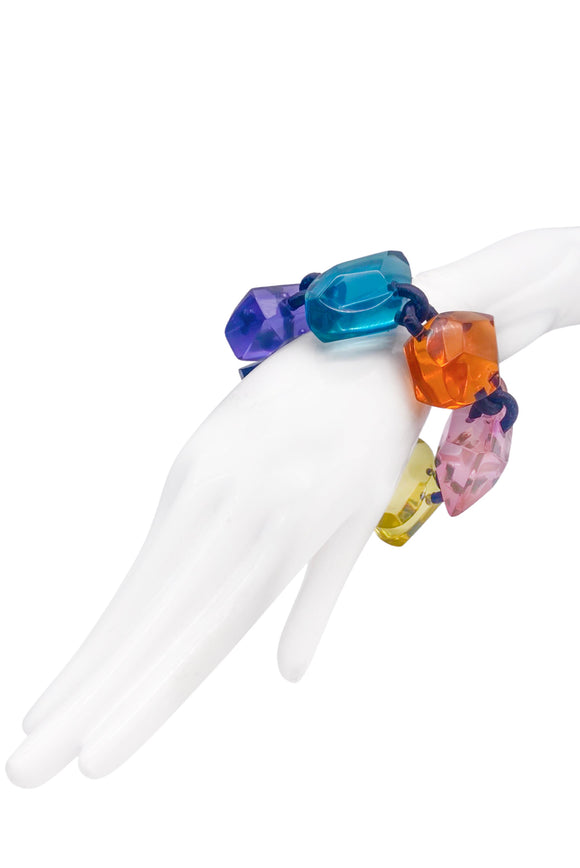 Monies Multicolor Pink Purple Blue Orange Yellow Lucite Resin Gemstone Bracelet