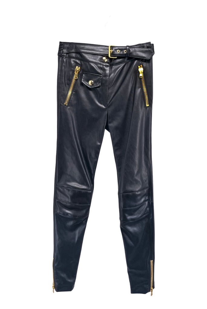 Moschino Black Leather Pants Heavy Gold Zipper Details