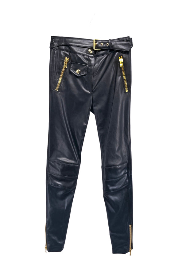 Moschino Black Leather Pants Heavy Gold Zipper Details