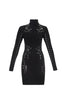 Mugler Black Turtleneck Bodycon Dress with Silver Grommet Details Pre-Fall2015