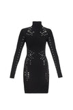 Mugler Black Turtleneck Bodycon Dress with Silver Grommet Details Pre-Fall2015