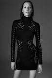 Mugler Black Turtleneck Bodycon Dress with Silver Grommet Details Pre-Fall2015