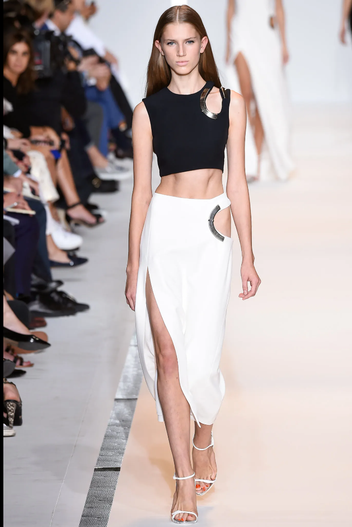 Mugler Black Silver Snake Metal Cut Out Detail Crop Top Runway Spring 2015