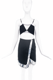 Mugler x David Koma Black Wool Mini Skirt with Silver Metallic Trim Detail