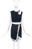 Mugler x David Koma Black Wool Mini Skirt with Silver Metallic Trim Detail