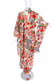 Vintage Kimono Floral Poppy & Leaf Print with extra long Sleeve