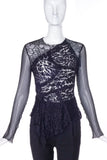 Nina Ricci Black Lace and Chiffon Long Sleeve Top