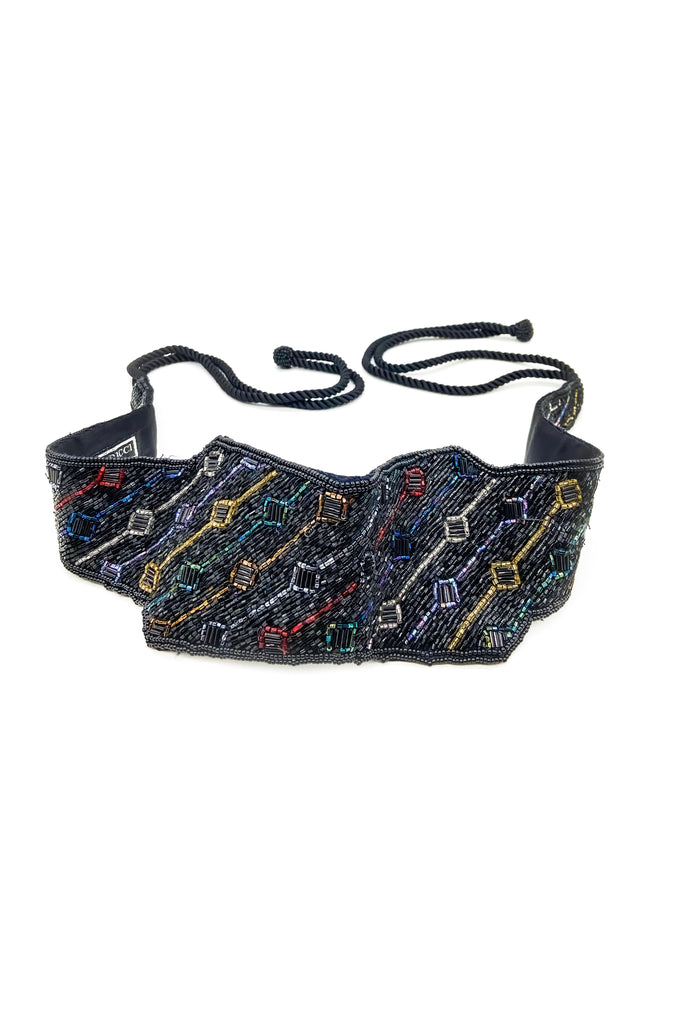 Nina Ricci Black with Multi-Color Beaded Corset Belt