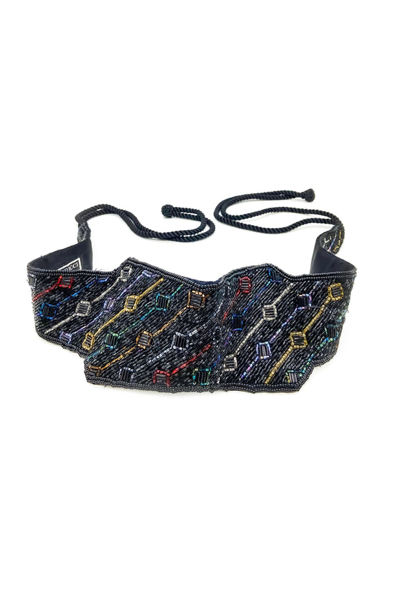 Nina Ricci Black with Multi-Color Beaded Corset Belt