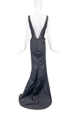 Nina Ricci Black Lace Trim Couture Bow Hourglass Fishtail Train Gown Dress