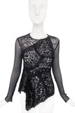Nina Ricci Black Lace and Chiffon Long Sleeve Top