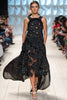 Nina Ricci Black Floral Cut Out Fishnet Crystal Beading Chiffon Train Gown Dress Spring 2015 Runway