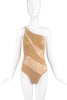 Norma Kamali Nude-Tone One-Shoulder Bodysuit with Sheer Inserts