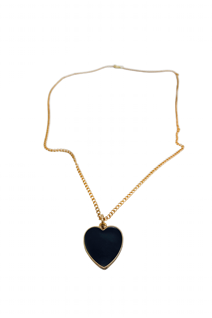 Vintage Black Onyx Heart Pendent on a Gold Chain