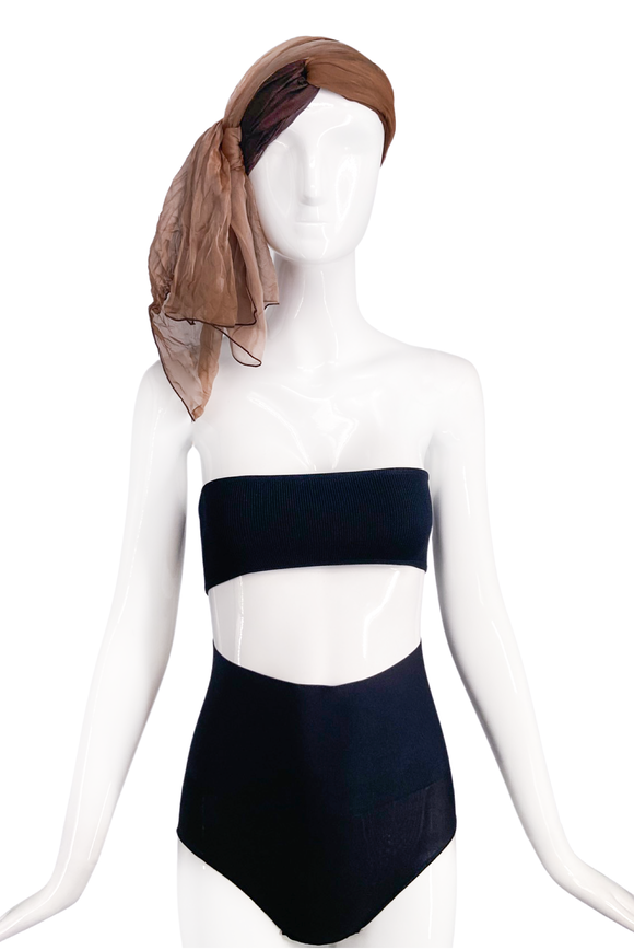 Vintage Sheer Brown Beige Ombre Chiffon Scarf / Head Scarf