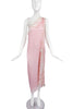 Vintage Pale Pink One Shoulder "Valley of the Dolls" Negligee Slip Dress with Lace Trim and High Sexy Slit