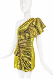 Alexandre Vauthier Lime Green Gold Sequin One Shoulder Ruffle Dress