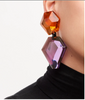 Monies Amber Orange Amethyst Purple Lucite Resin Rock Crystal Earrings