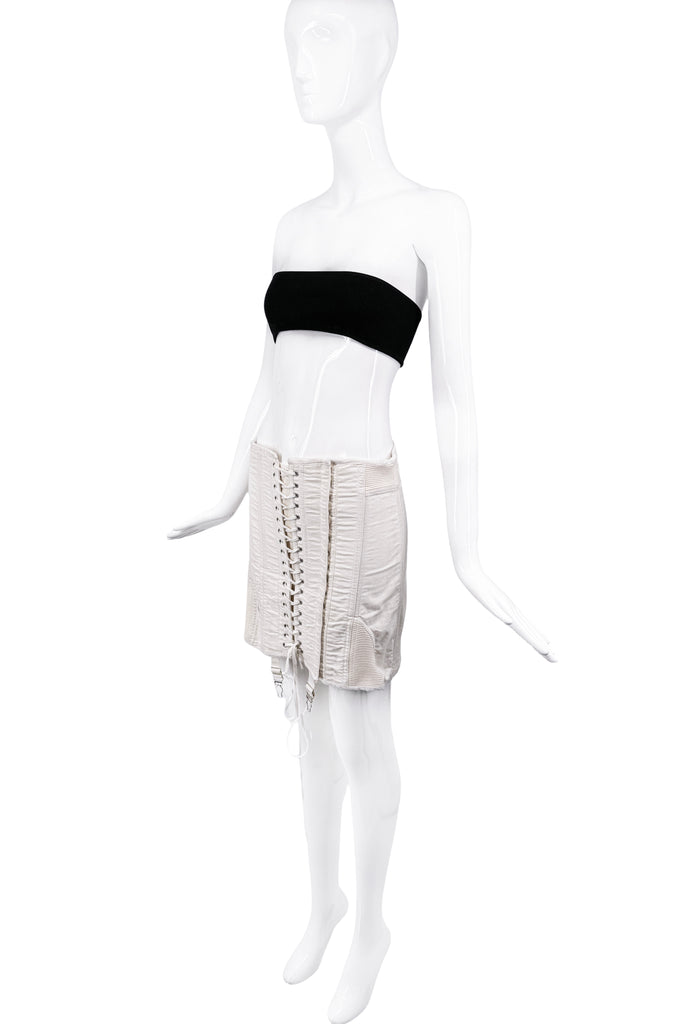 Oresund Iris White Lace Up Corset Bondage Skirt