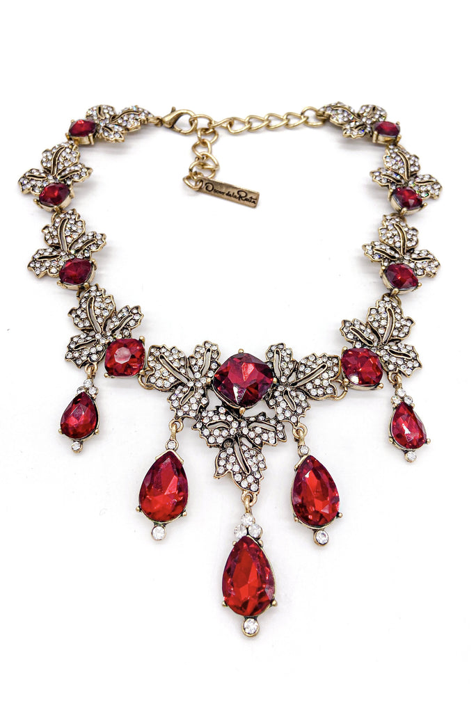 Oscar de la Renta Crystal and Ruby Statement Necklace - BOUTIQUE PURCHASE PRICE