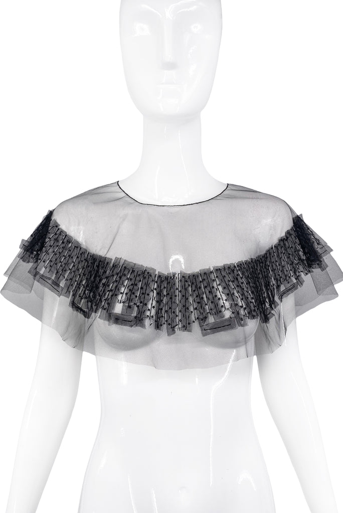 Oscar De La Renta Black Mesh Lace Capelet