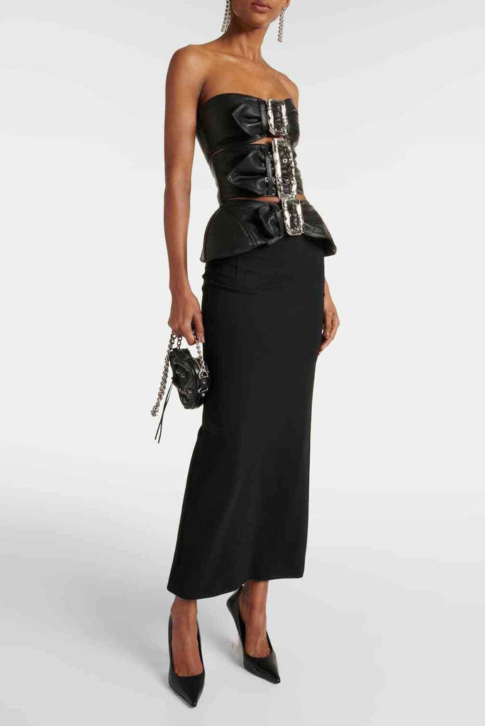Jean Paul Gaultier Black Leather Triple Buckle Bustier Dress Gown