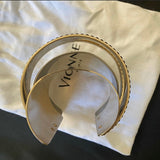 Vionnet Gold Sculptural Textured 3D Cuff Bracelet with Black Diamonds