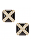 Saint Laurent Black Crossed Crystal Rhinestones XL Stud Earrings