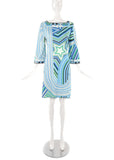 Emilio Pucci Green and Blue Classic Print Midi Shift Dress with Star SS2008 - BOUTIQUE PURCHASE PRICE
