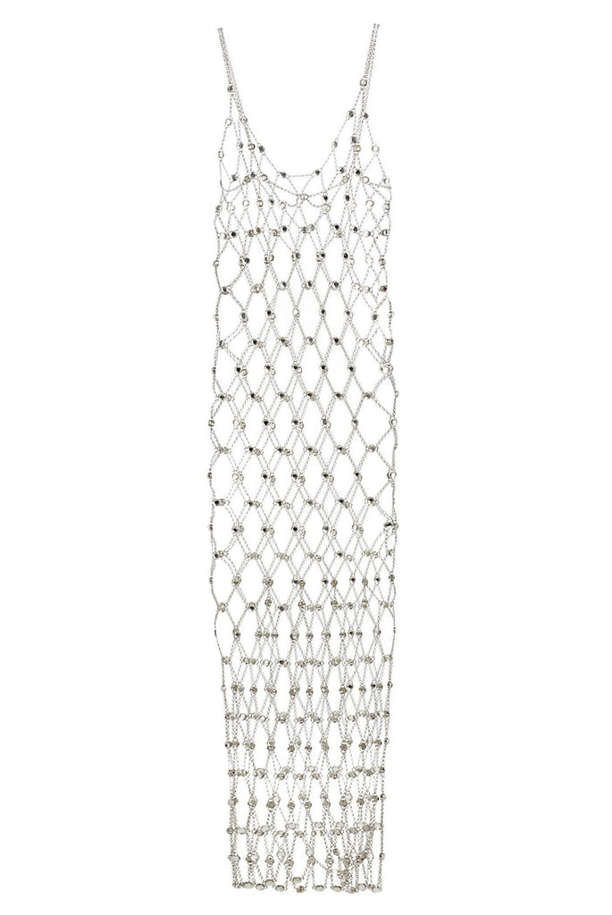 Paco Rabanne Silver Chain Fish Net Mesh Crystal Dress Gown