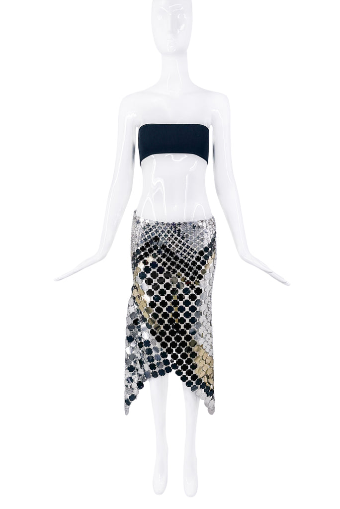 Paco Raban Silver and Gold Sequin Chainmail Bias Cut Skirt