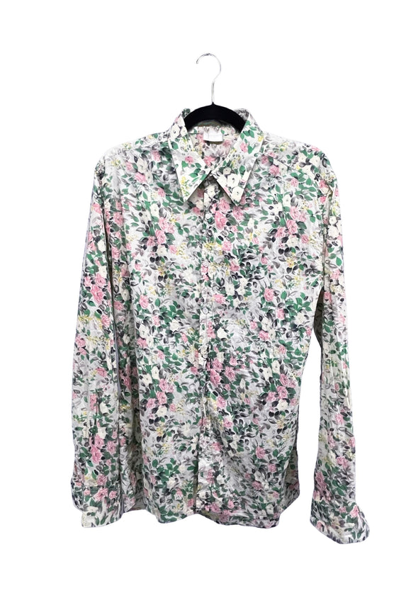 Vintage Multicolor Floral Cotton Button-Up Shirt