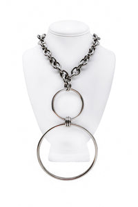 Cruize "Thibault" Silver Chain Necklace with Double Ring Pendant