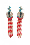 Vintage Rainbow Colored Crystal Peacock Earrings in the Style of Van Cleef & Arpel