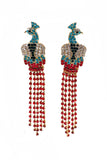 Vintage Rainbow Colored Crystal Peacock Earrings in the Style of Van Cleef & Arpel