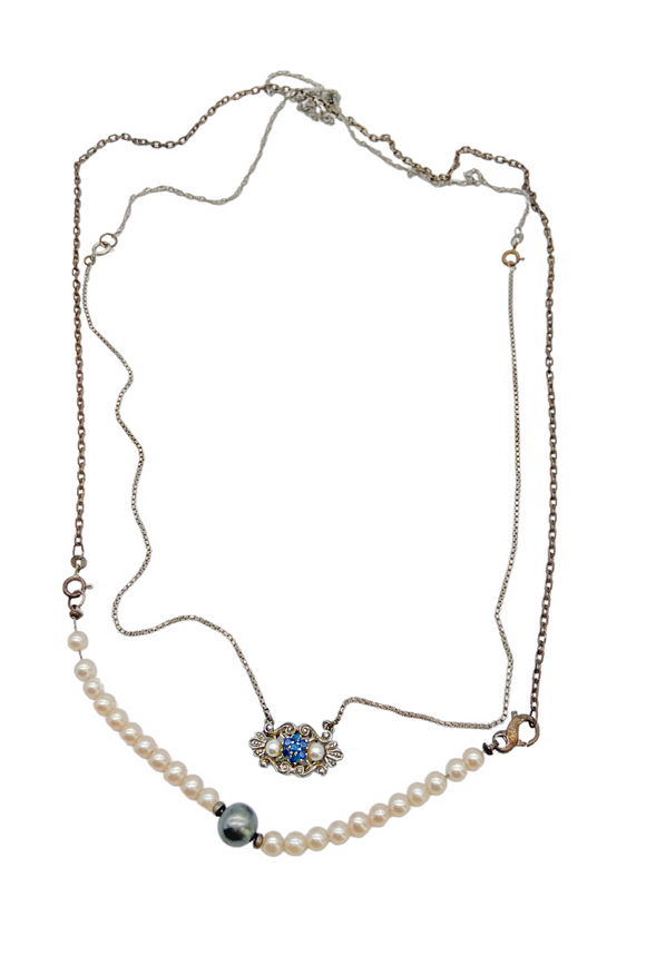 Vintage Pearl Sapphire Black Pearl Necklaces