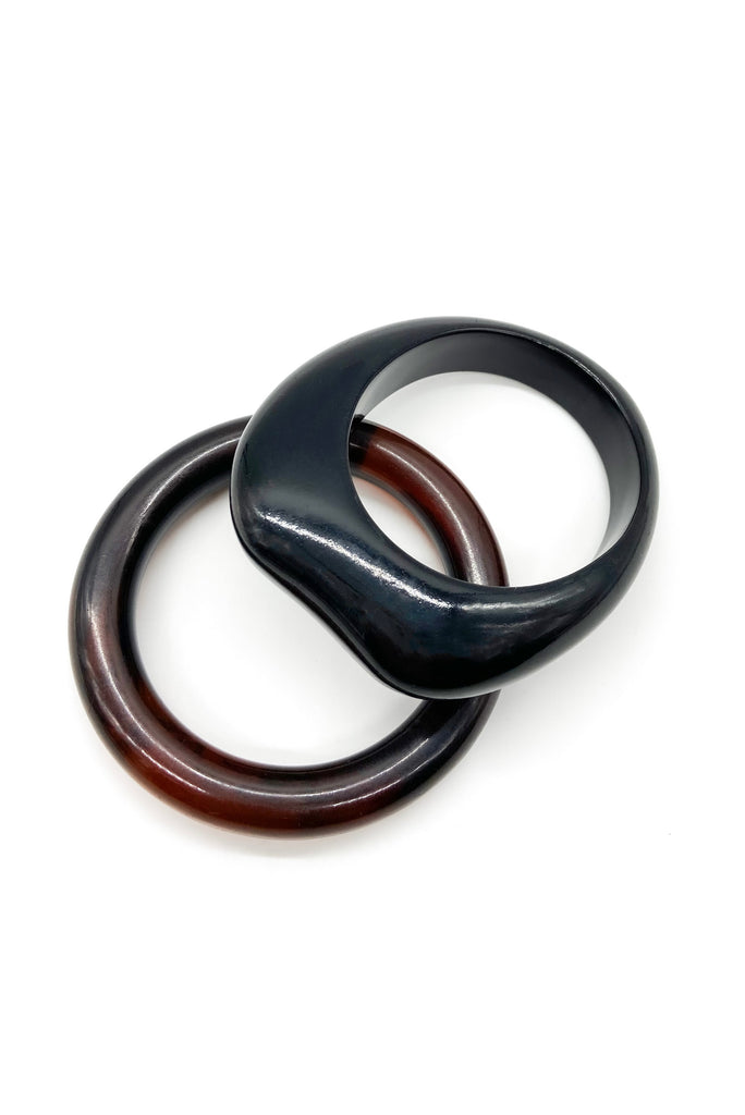 Vintage Black Sculptural Ebony "Peretti" Bracelet and Amber Rounded Bracelet