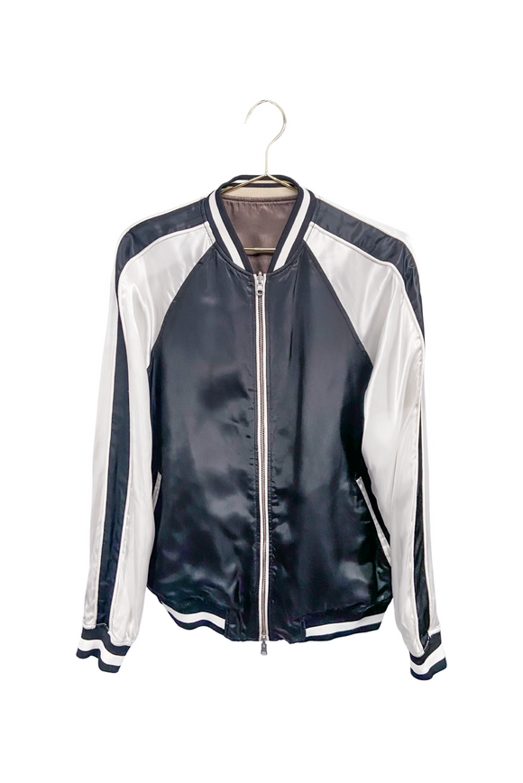 3.1 Philip Lim Black and White Reversible Satin Bomber Jacket