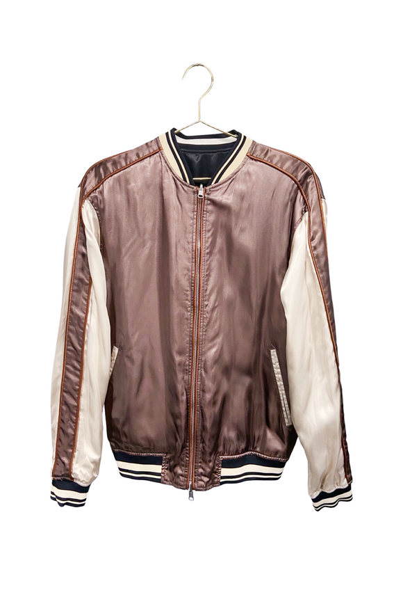 3.1 Philip Lim Brown and White Reversible Satin Bomber Jacket