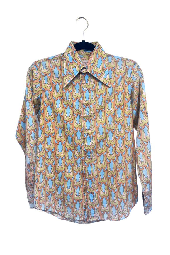 Phillipe Venet Multicolor Psychedelic Print Button-Up Shirt Circa 1970's