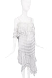 Philosophy di Lorenzo Serafini White Satin and Lace Drop Waist Slip Dress with Off-Shoulder Sleeves