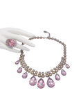 Vintage Place Vendome Paris Pink Topaz Crystal Brass Teardrop Necklace