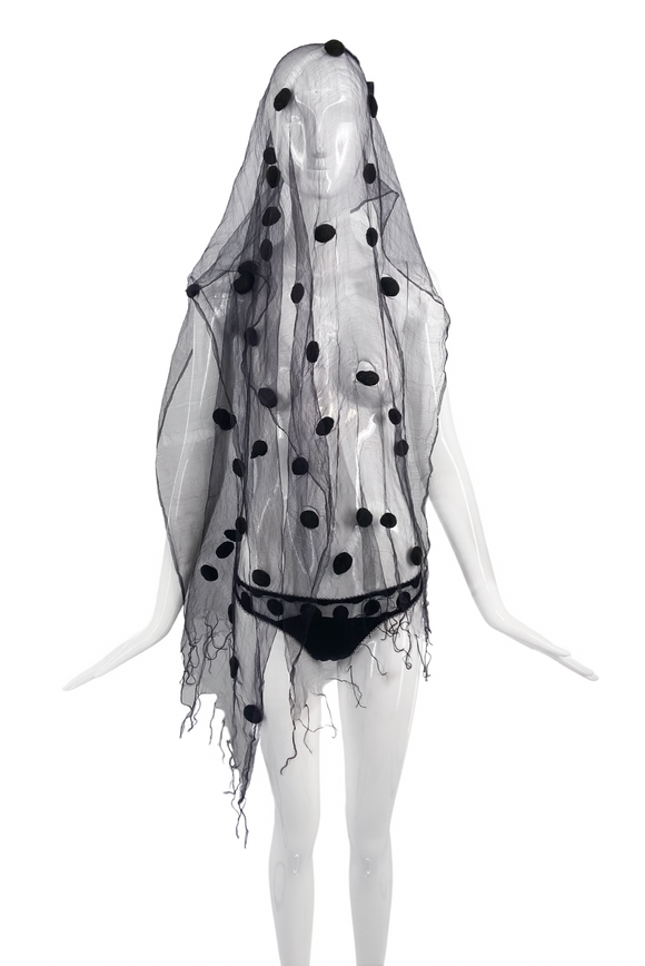 Vintage Black Sheer Oversized 3D Polka Dot Veil