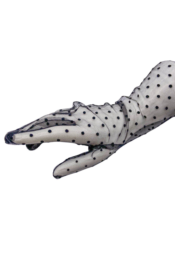 Vintage Black Polka Dot Opera Length Sheer Gloves
